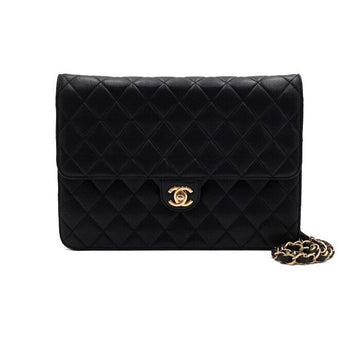 CHANEL Black Lambskin Matelassé Quilted CC Turn Lock Flap Gold Chain Shoulder Bag 63049 155954694