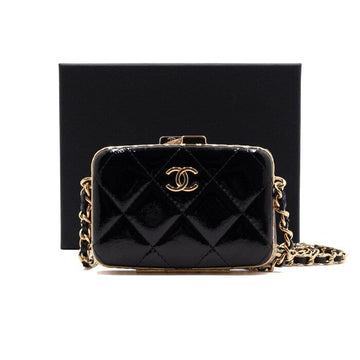 CHANEL Black Goatskin Patent Evening Mini Box Bag with Gold Chain 2242 155954717