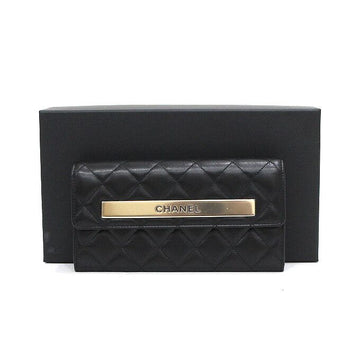 CHANEL ブラックラムスキントレンディCCゴールドロゴフラップレディース長財布A80981 155970517