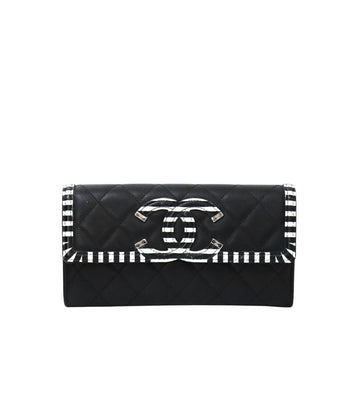 CHANEL Schwarzes Streifen-Langgeldbörse 57406 156005345