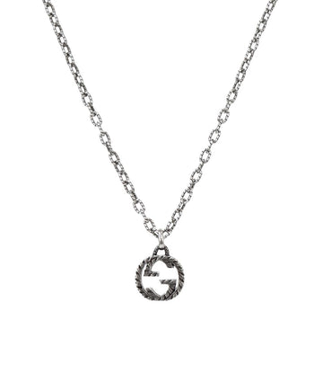 GUCCI ブラックインターロッキングGシルバーネックレス53306 156005358
