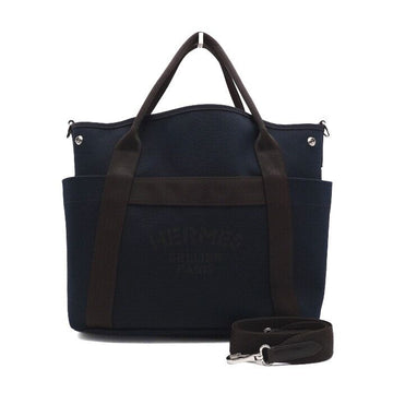 Hermes Blue Navy Canvas Grooming Bag Unisex Tote and Shoulder Bag H000997EKAB 156077143