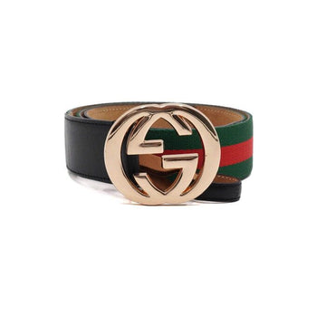 GUCCI Gインターロッキング ウェブ ストライプ トリミング ビッグ バックル メンズ ベルト 114984 156081633