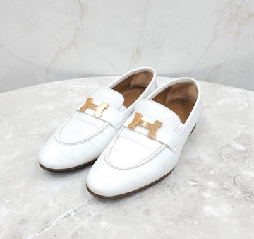 Hermes White Paris Loafers with Gold Accents 135705193
