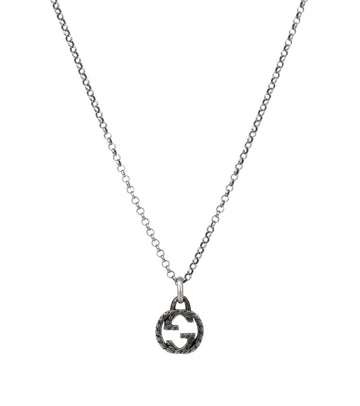 GUCCI ブラックインターロッキングGシルバーネックレス55950 156177229
