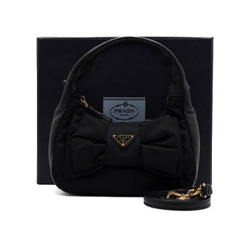 Prada Black Nylon Napa Leather Gold Triangle Logo Ribbon Mini Tote Bag Crossbody AA63858 156184635