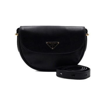 PRADA Schwarze Arke Leder Klapp Dreieckslogo Schultertasche und Crossbody Bag 1BD365 156184728