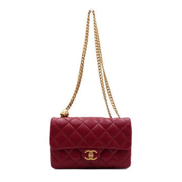 CHANEL Small Pillow CC Flap Chain Shoulder Bag with Gold Hardware Red Lambskin AS3393 156184762