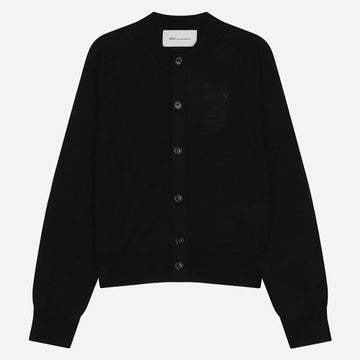 AMI Heart Logo Wool Cardigan Black 156188931