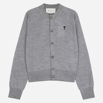 AMI Women's Heart Logo Wool Cardigan Heather Grey FKC386 KN0039 0504 156189010