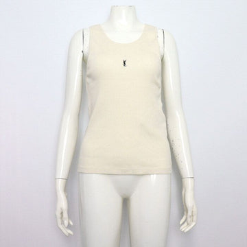 Saint Laurent Ivory Rib Detail Cotton Jersey Small Logo Tank Top 156217218