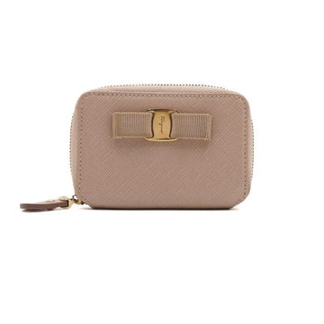 Salvatore Ferragamo Beige Bow Ribbon Saffiano Zip Card Coin Wallet 22 C135 156227231