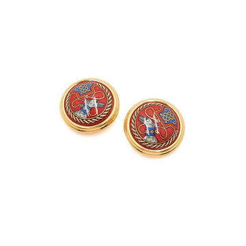 Hermes Red Enamel Printed Gold Plated Woman Clip On Earrings AA63958 156277081