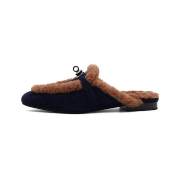 Hermes Marine Suede Gold Shearling Mule Sandals 35.5 156277142
