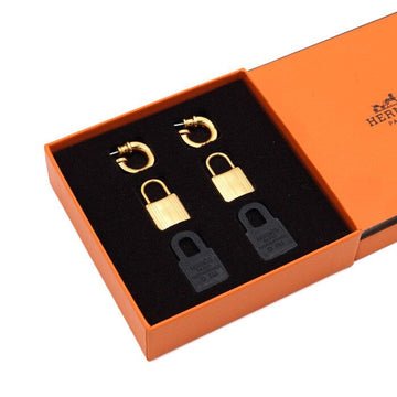 Hermes Gold Lock Black Charm Women's Earrings 156277158