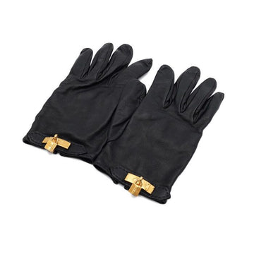 Hermes Black Lambskin Soya Gold Lock Gloves for Women 156288007