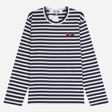 Comme Des Garcons Double Heart Stripe Long Sleeve T-Shirt Navy White T228 051 1 156290152