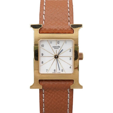 HERMES HH1201 H OUR Hアワー PM ゴールドレザー バンド レディース クォーツ ウォッチ aa63565 156314507