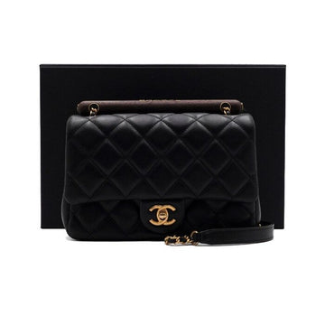 CHANEL Black Lambskin Tote Bag with Chain and Wood Handle AS4151 156314707