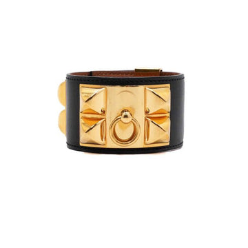 HERMES ブラックレザーメドールゴールドメタルブレスレット女性用ブレスレット aa64053 156318430
