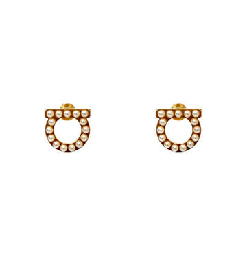 Salvatore Ferragamo Pearl Gancini Gold Earrings 57857 156319819