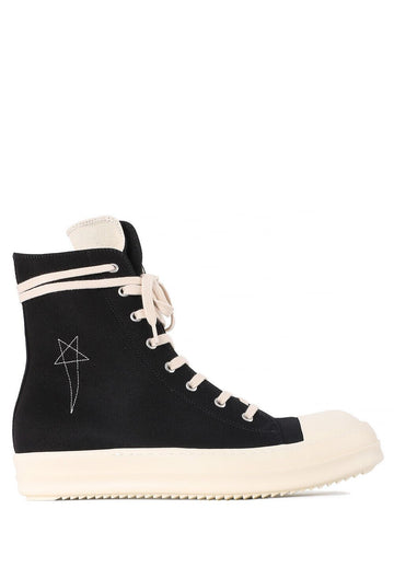 RICK OWENS Pentagram Stickerei High Sneaker Schwarz Milch DU02D2800 DOEM9 9811 123467568