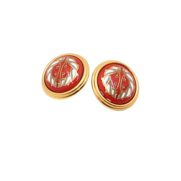 HERMES レッドエナメルブクレプリントゴールドクリップオンイヤリングaa64059 156380919
