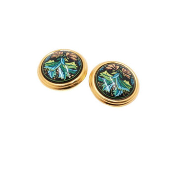 HERMES ブラックエナメルプリント金具クリップオンイヤリング AA64057 156381015