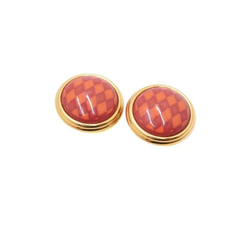 HERMES Rotes Emaille Argyle-Print Clip-On-Ohrstecker 64058 156381051