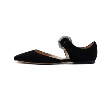JIMMY CHOO ブラックスエードクリスタルエンベリッシュメaryジェインフラットシューズ aa64063 156381101