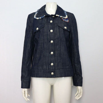 TARA JARMON Frill Denimjacke MARINE mit Perlen für Damen 156381594