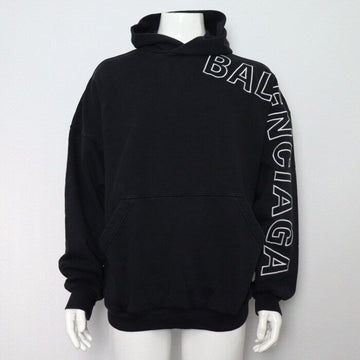 BALENCIAGA 739024 ネイビー コットン アウトライン ロゴ メンズ フーディ Tシャツ aa63765 156383562