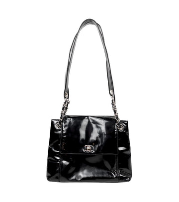 CHANEL Black Patent CC Flap Chain Shoulder Bag 57638 156503826