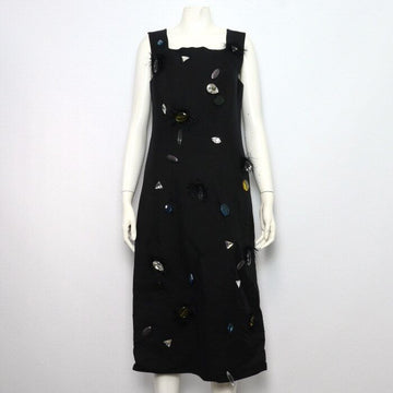 CELINE ヴィンテージ ブラック シルク 混合 マルチ パッチ スリーブレス レディース ロング ドレス ワンピース aa64040 156533630