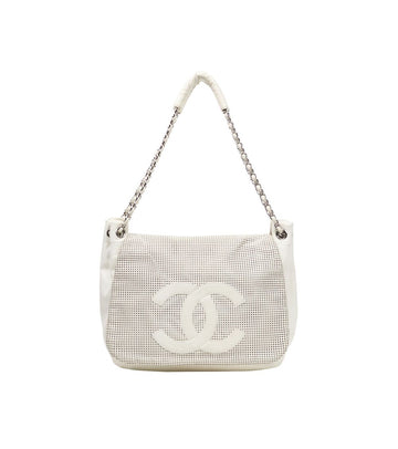 CHANEL Weiße perforierte große CC Klappen Schultertasche 59029 156571536 [P]