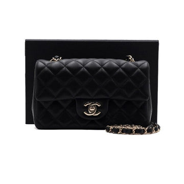 CHANEL Black Lambskin New Mini Classic Flap Gold Chain Shoulder Bag and Crossbody Bag A69900 156572066