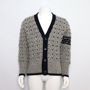 THOM BROWNE グレー ウール混合 クラシック 4バー ケーブル メンズ カーディガン 156582830
