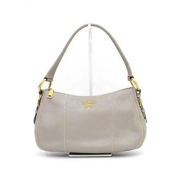 PRADA ベージュ レザー ゴールドロゴ トートバッグ 兼 ショルダーバッグ aa64174 156607259