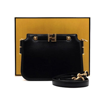 FENDI 8BT349 ブラック レザー ゴールドロゴ タッチ レディース ショルダーバッグ 兼 クロスバッグ aa64265 156607269