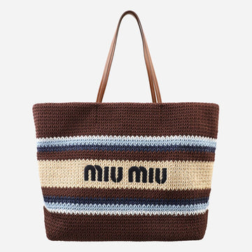 MIU MIU ラフィアエフェクトウィービングトートバッグ 156627448