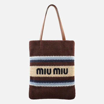 MIU MIU ラフィアエフェクトウェビングトートバッグ ココアブラウン 5BG248 2DO3 F04EM 156627474