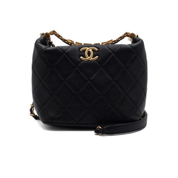 CHANEL Black Lambskin CC Crystal Logo Top Handle Tote Bag with Gold Chain Shoulder Crossbody AS3242 156760293