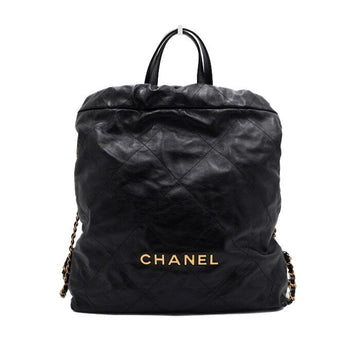 CHANEL Black Leather Quilted Top Handle Tote Bag with Gold Chain Backpack aa64267 156760332
