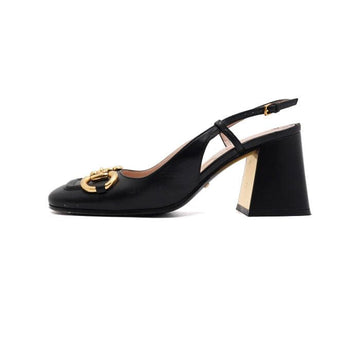 Gucci Horsebit Gold Logo Black Leather Slingback Heels aa64278 156775543