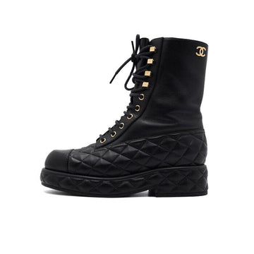 CHANEL G39518 Black Quilted Gold CC Logo Women's Walker Boots aa64287 156775568