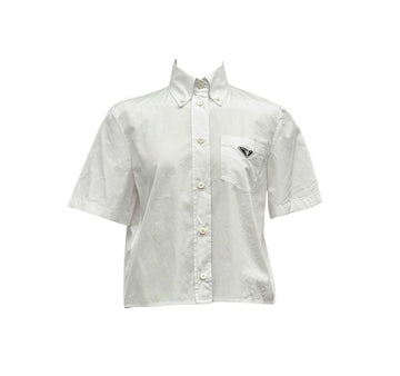 Prada White Poplin Short Sleeve Shirt P419G 151515915