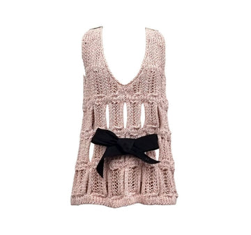 CHANEL Ribbon Knit Top Light Pink 36 151516013