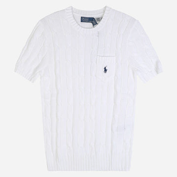 Polo Ralph Lauren 6S Women's Embroidered Logo Cable Knit Short Sleeve White 211971873 005 156814029
