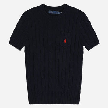 POLO RALPH LAUREN 6S Damen besticktes Logo Kabelstrick T-Shirt Blau 211971873 006 156814041