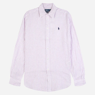 POLO RALPH LAUREN 6S Damen Pony Logo Streifen Leinen Hemd Moos 211A96158 006 156814053